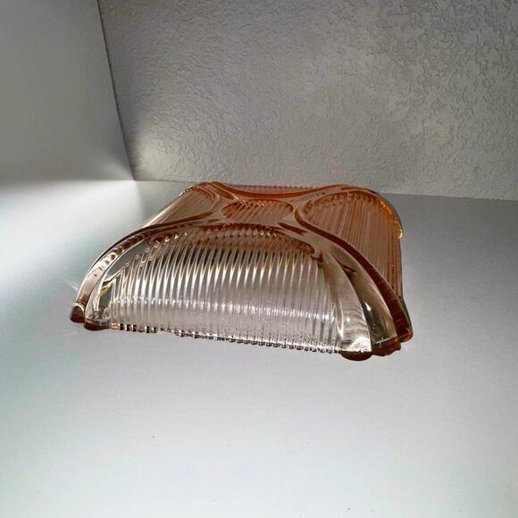 Vintage Pink Depression Glass Ribbed Square Tray – Scalloped Corners (7.5”) - Picture 7 of 8